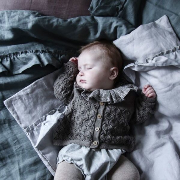 Ng Baby Påslakan av linne med VOLANG, Puderrosa