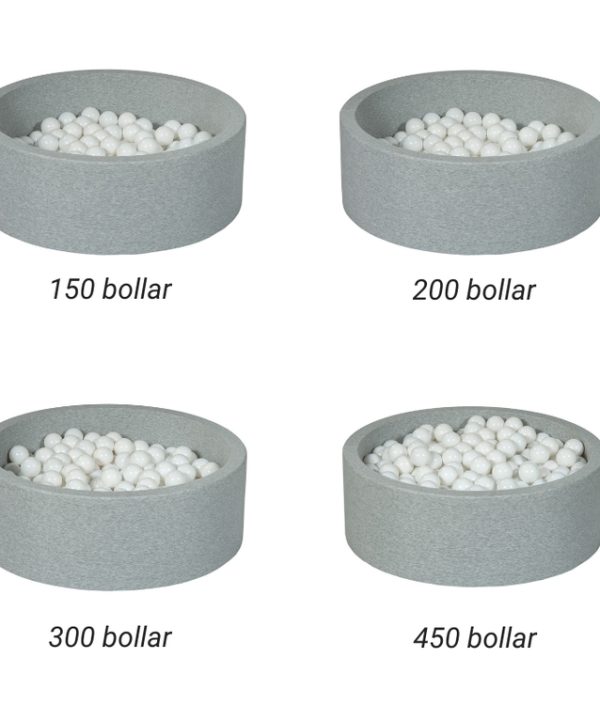 Ljusgrå bollhav BASIC, 90x30 med bollar (blå, grå, rosa, vit)