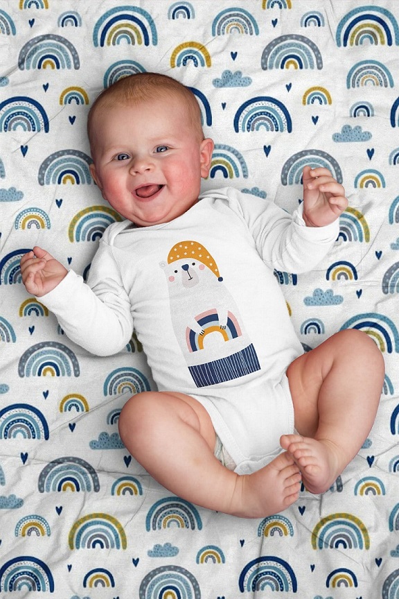 Dra-på-lakan till vagn/vagga, Happy blue rainbow - Bild 2