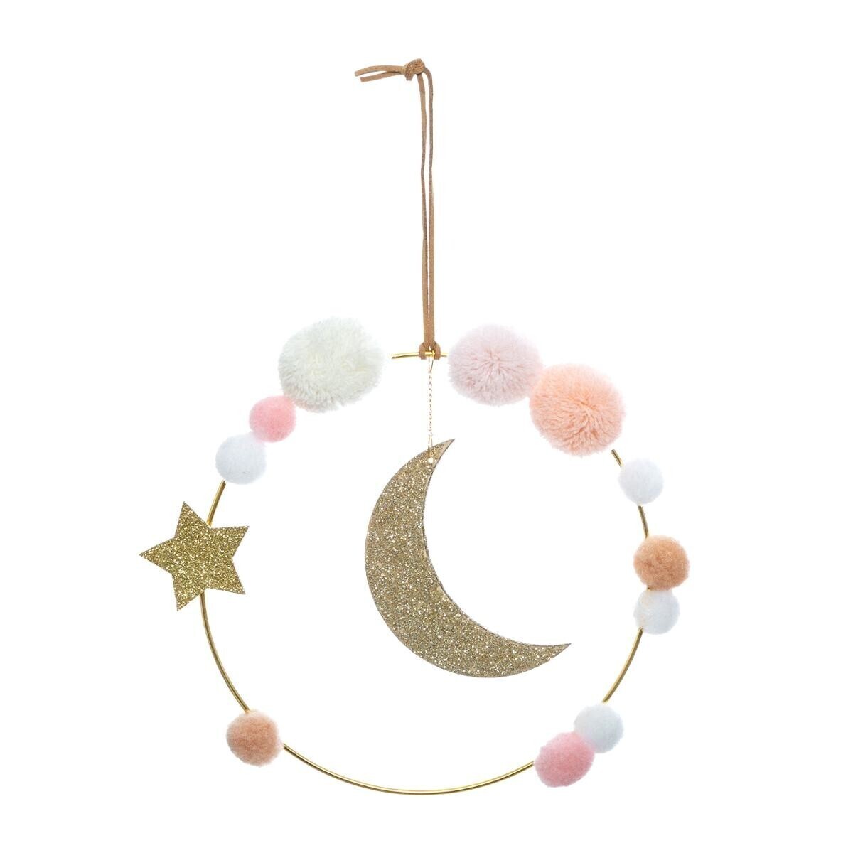 Väggdekoration glitter måne med pompom