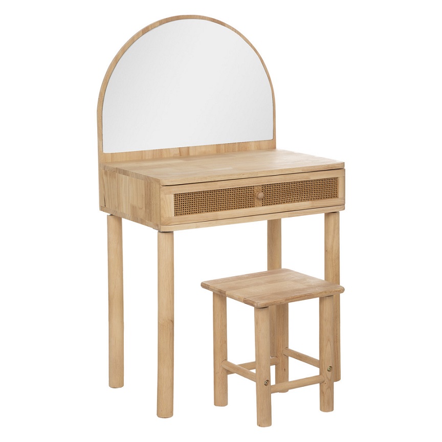Spegelbord med pall till barnrummet, natur